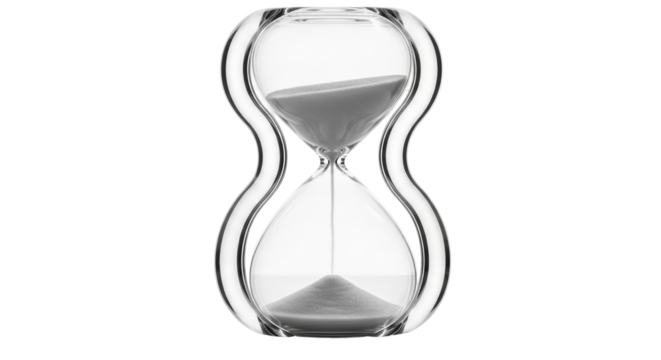 Elegant hourglass with sand flowing, isolated PNG on transparent background, time management concept for design and presentations