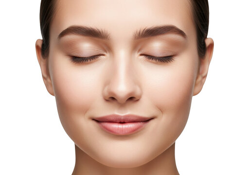 Close up of a young woman s serene face with closed eyes isolated on transparent background - Powered by Adobe