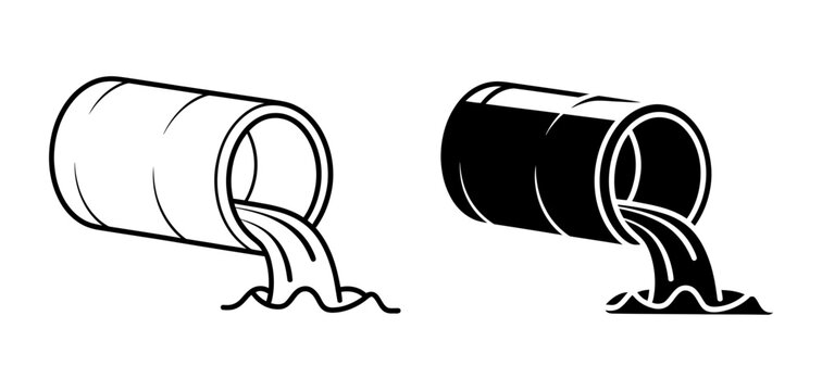 Pipe releasing liquid illustration, depicting environmental pollution, wastewater discharge, sewage outflow, industrial waste, and drainage system issues.