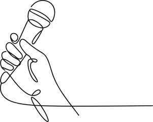 Continuous one line drawing of Hand holding microphone. Single line drawing illustration of for Microphone interview. one line Icon drawing