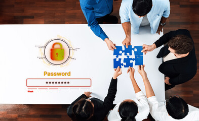 A concept of user authentication and password security. The interface shows a password strength meter, highlighting the importance of creating a strong code for account protection. Fermion