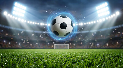 Soccer ball in stadium ready for a big game