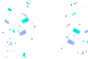 Festive blue and green confetti shower isolated on transparent background