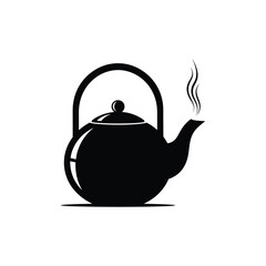 Teapot with steam black silhouette on white background silhouette