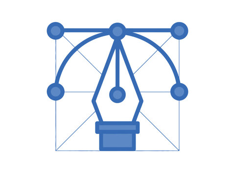 A blue vector graphic icon resembling a pen nib with bezier curves and anchor points.
