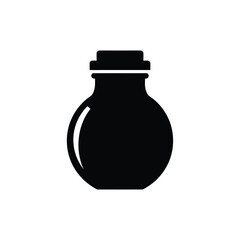 Black silhouette of a round glass bottle with a stopper
