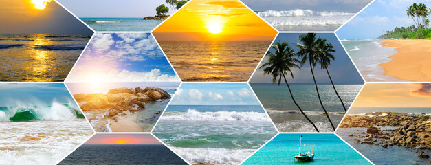Tropical Beach Collage in Hexagonal Mosaic Design