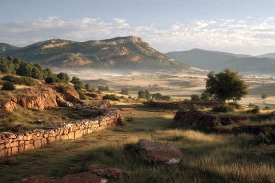 Cerro Muela Garra landscape showcasing ancient Numancia Celtiberian settlement in peaceful morning light
