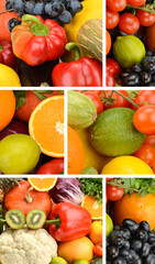 Vertical Collage of Assorted Fresh Fruits and Vegetables