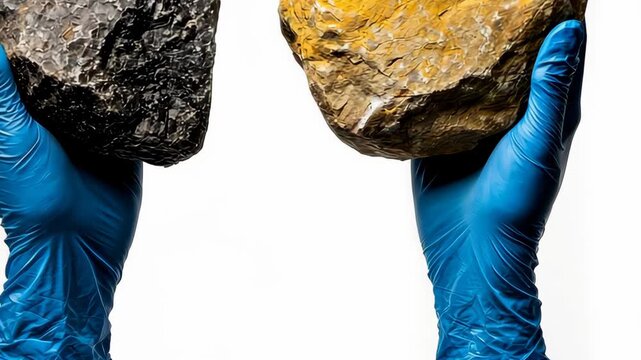 Comparison of two rock samples showcasing different textures and colors in a lab setting during a geology analysis session
