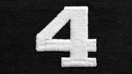 White number four embroidered on black canvas fabric background