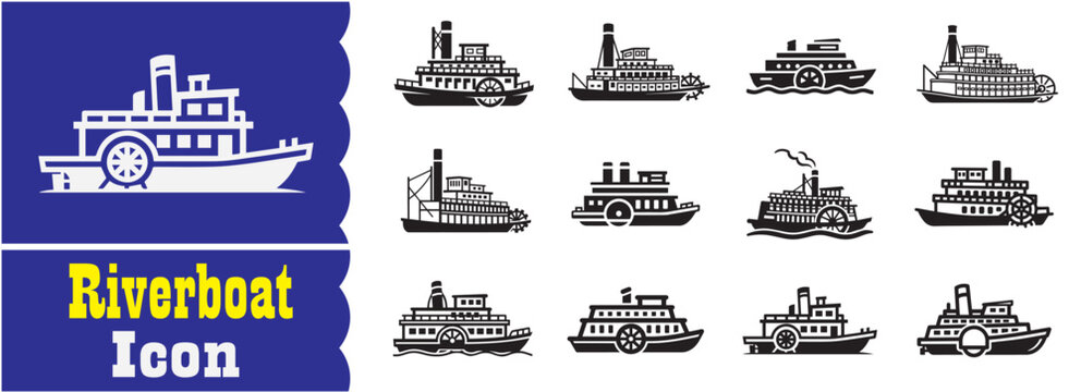 Set of Riverboat icon, Riverboat Black vector collection