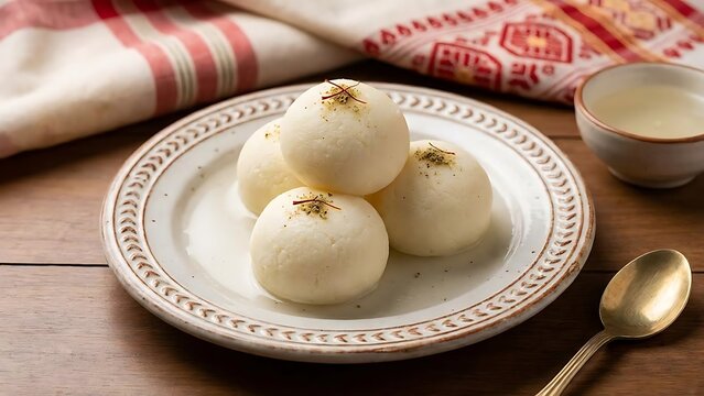 Traditional indian sweet rasgulla with saffron and pistachios