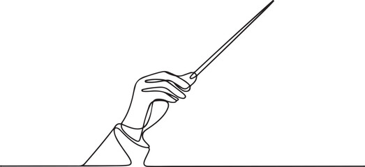 Continuous one line drawing of orchestra conductor. Single line drawing illustration of hand holding baton. one line Icon drawing © MofajjolHossen