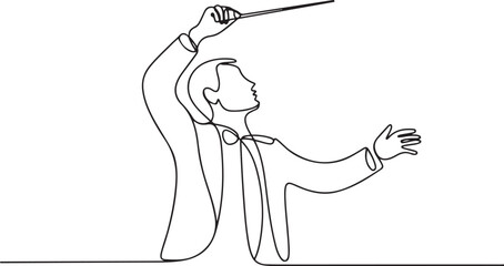 Continuous one line drawing of orchestra conductor. Single line drawing illustration of hand holding baton. one line Icon drawing © MofajjolHossen