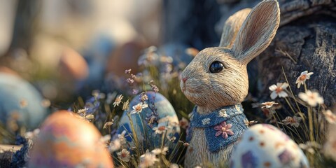Easter Bunny's Wonderland of Hidden Eggs - Festive Spring Scene