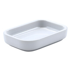 A clean white ceramic rectangular baking dish with rounded corners isolated on transparent background