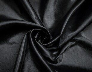 Draped dark fabric with soft sheen, swirled and folded, showing texture and depth in an abstract composition