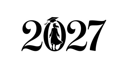 Obraz premium Class of 2027 graduation symbol with graduate silhouette in decorative font on transparent background