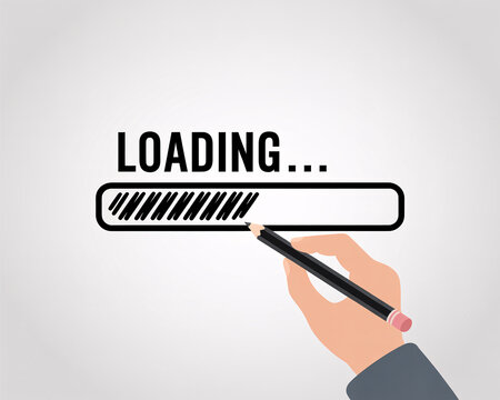 Creative loading concept showing progress with a hand filling the bar with a pencil, perfect for websites, apps, and design projects showing updates