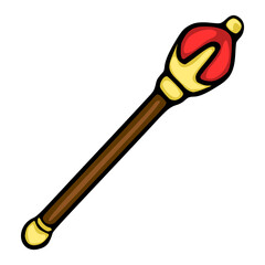 Stylized vector illustration of a royal scepter with red and gold embellishments on a white background