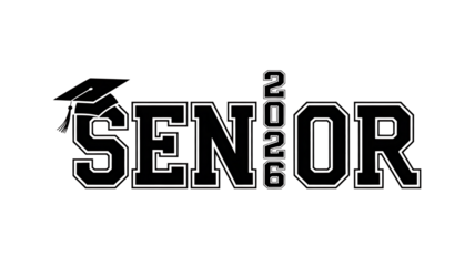 Senior 2026 graduation cap typography text design for high school and college students celebrating achievements