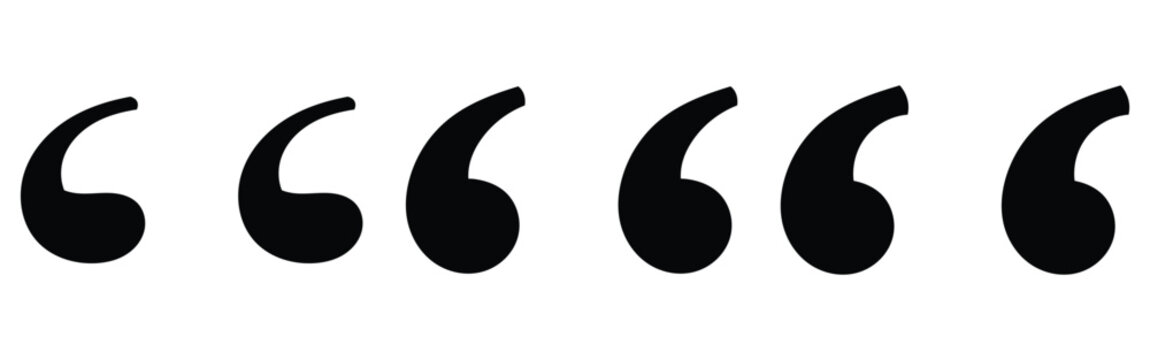 Black dark isolated quote icons set on white background. Inverted commas icon set. Different shapes inverted flat commas icon set on white page. Quote mark sets on white background. EPS 10. 