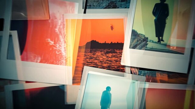 Vintage Polaroid Photography Collage: Creative Display of Nostalgic Memories and Abstract Film Scenes