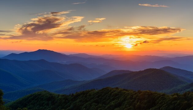 Panoramic Sunset Over Blue Ridge Mountains
