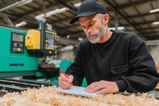 CNC operator checking precision parts during machining process in industrial workshop with modern equipment - Powered by Adobe