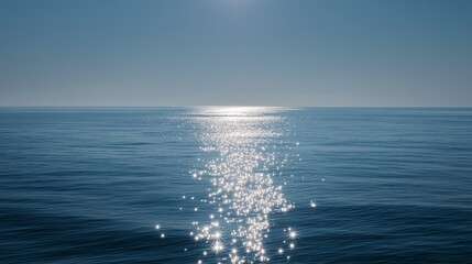 minimal serene ocean horizon with bright sun glitter and soft blue gradients
