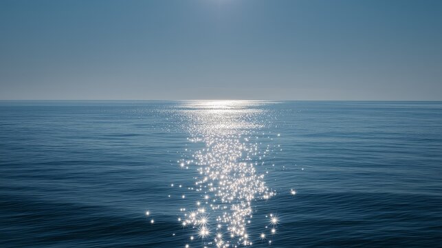 minimal serene ocean horizon with bright sun glitter and soft blue gradients - Powered by Adobe