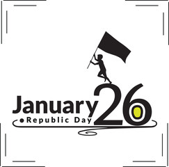January 26 Republic Day Vector Design with Child Holding Flag Silhouette