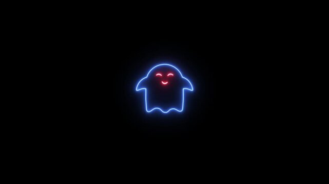 Neon cute ghost icon. Glowing neon benevolent spirit icon on dark background. A stylize glowing neon icon representing a soft, benevolent presence icon.