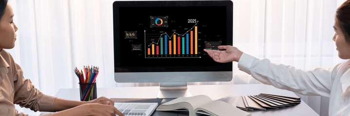 Business data dashboard provide business intelligence analytic for marketing strategy planning brisk with big data set to analyze customer demands and foreseeing business future