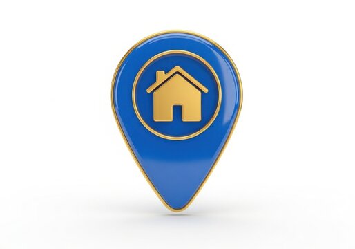 Blue house location pin with gold outline for real estate marketing