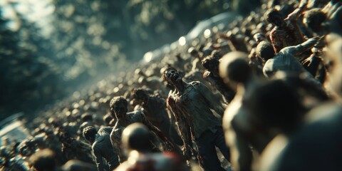 Chaotic Zombie Horde in Post-Apocalyptic Scene