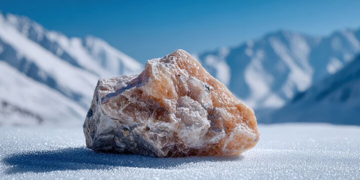 Close-Up of Himalayan Resin Stone with Snowy Mountain Landscape in Background