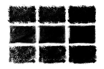 Vector set of grunge ink frames. Bold texture distressed rectangular brush strokes. Textured backgrounds for badges, labels, banners, posters.