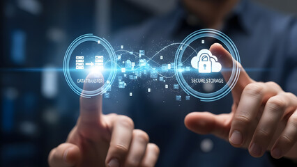 Person interacting with data transfer and storage