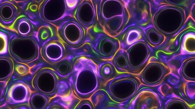 Vibrant and colorful abstract fluid background with glowing psychedelic patterns and dark holes