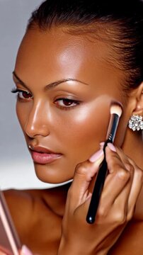 A woman with a beautiful face and a smile. She is wearing earrings and has a nice complexion