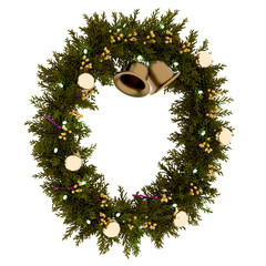 3d render christmas wreath gold bells with transparent background
