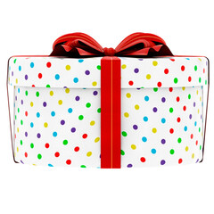 3d render gift box round polka dot ribbon festive present holiday colorful pattern with transparent background