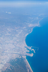 City and port of Sagunt in the Valencian province seen from the plane