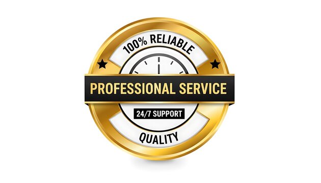Golden oval badge emblem with professional service and 24 7 support