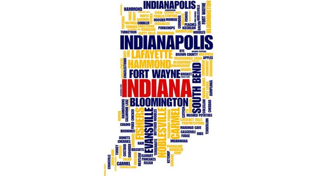 Indiana State Shaped Animated Tagcloud &mdash; Cities, Nature, Culture and Local Heritage