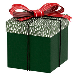 3d render green gift box with transparent background