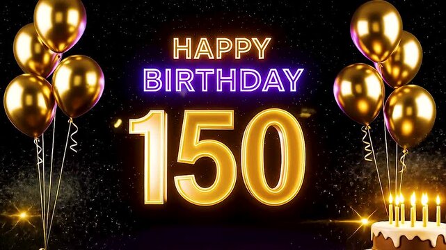 Golden glow and purple flair&mdash;150 years celebrated with cake, candles, balloons, and sparkling birthday light.