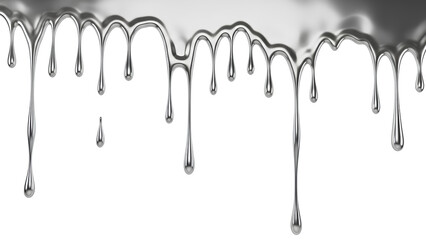 Liquid Silver Chrome Drip Border. Melting metal paint texture dripping down. Glossy 3D mercury background element for cyber aesthetic, industrial design, and Y3K digital art